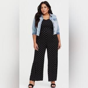 torrid Black Polka Dot Sleeveless Wide-Leg Jumpsuit